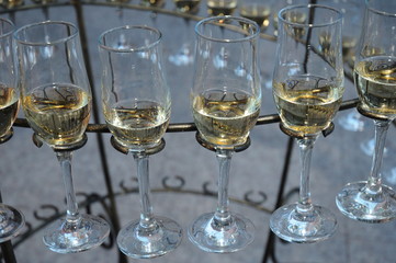 champagne glasses on a metal stand
