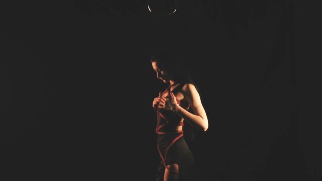 Shibari art with red ropes