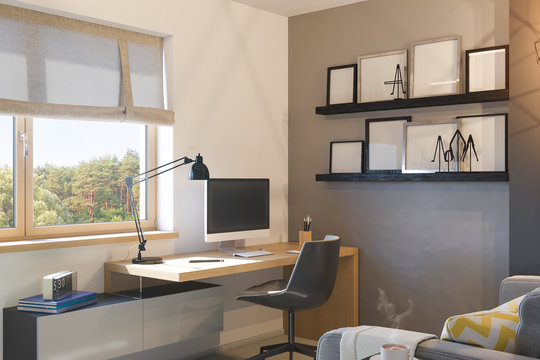 3d illustration of interior design concept for home office