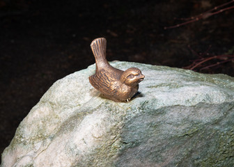 Spatz auf dem Grabstein