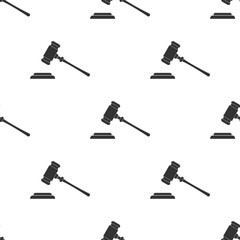 Judge gavel icon seamless pattern on white background. Gavel for adjudication of sentences and bills, court, justice, with a stand. Auction hammer symbol. Flat design. Vector Illustration