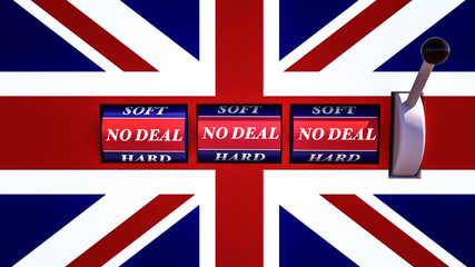 no deal brexit in an English slot machine / concept gambling / Brexit 3d-illustration - obrazy, fototapety, plakaty