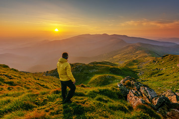 Fototapeta premium Motivating image of a man in the mountains.
