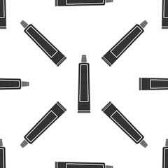 Tube of toothpaste icon seamless pattern on white background. Flat design. Vector Illustration