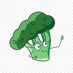 Icon broccoli in glasses pointing to a plate with the inscription - proper nutrition. Vector illustration on a transparent background.