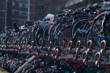 Bicycle parking in the centre of Leiden, Netherlands - Powered by Adobe