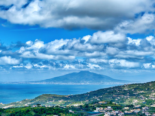 Fototapeta na wymiar On a hike in a landscape in the Gulf of Naples with many sights like the volcano Vesuvius or the island Capri