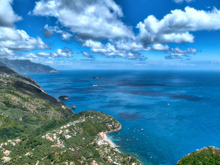 On a hike in a landscape in the Gulf of Naples with many sights like the volcano Vesuvius or the island Capri