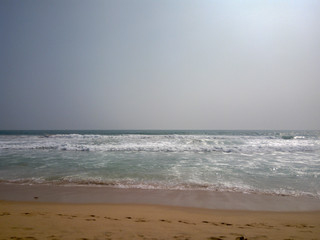 Scenic view of the Indian ocean against blue sky in Mirissa, Sri Lanka