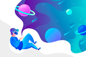 man in VR glasses looks at space. vector illustration.