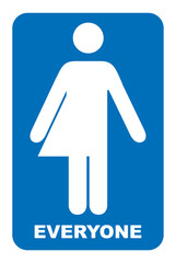 Gender neutral sign. Transgender restroom sign.  illustration. Blue symbol isolated on white. Mandatory banner. Toilett for everyone