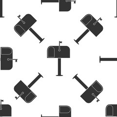 Mail box icon seamless pattern on white background. Mailbox icon. Mail postbox on pole with flag. Flat design. Vector Illustration