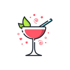 Vector icon of strawberry daiquiri cocktail. Suitable for advertising, bar menu decor, application design