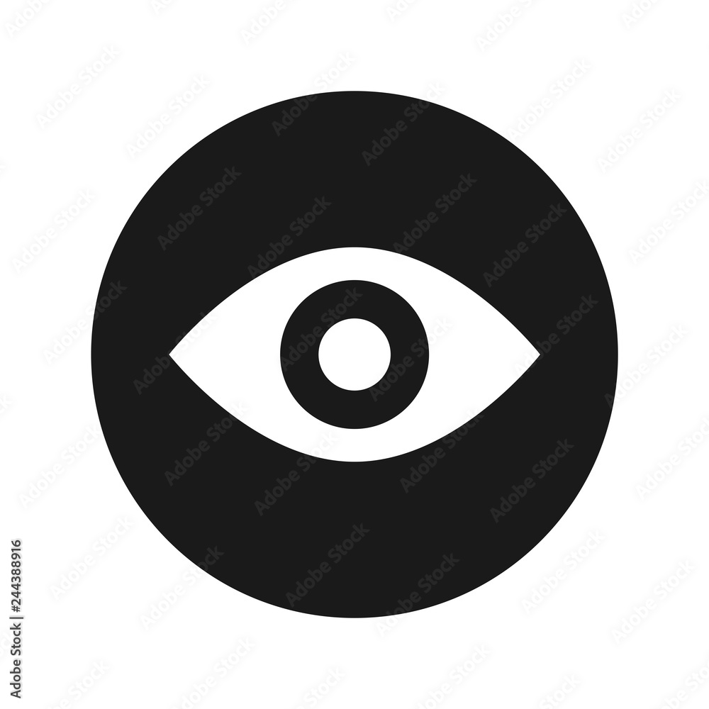 Wall mural Eye icon flat black round button vector illustration