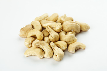 Pile of cashew on a white background