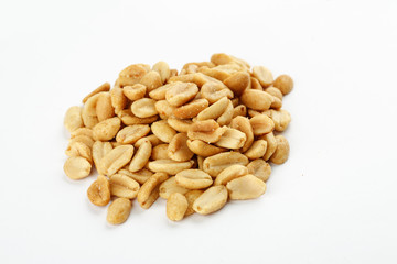 Pile of salted peanut on a white background