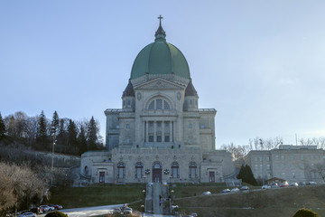 Scenic beautiful view of Saint Joseph's Oratory of Mount Royal in Montreal. Depressive winter look...