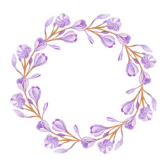 Fototapeta premium Illustration of watercolor hand drawn round frame with plumeria flowers isolated on white background. With space for your text. Wedding invitations, greeting cards, postcards. 