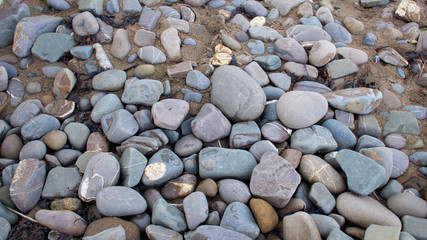 Close up of large beach pebbles on an atlantic coast beach