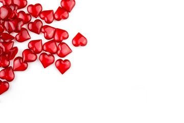 Red hearts on white background with copyspace