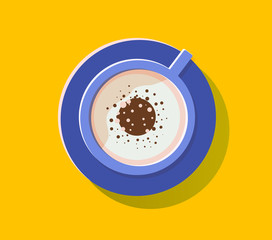 Cappucino illustration. Drink illustration. Capuccino cup of coffee. Brown drink for breakfast with cream. Aroma beverage with milk. Flat illustration.
