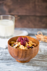 breakfast time with granola and milk