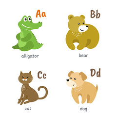 Animal alphabet with alligator bear cat dog characters