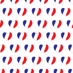 Hearts with French flag's colors. Seamless pattern.