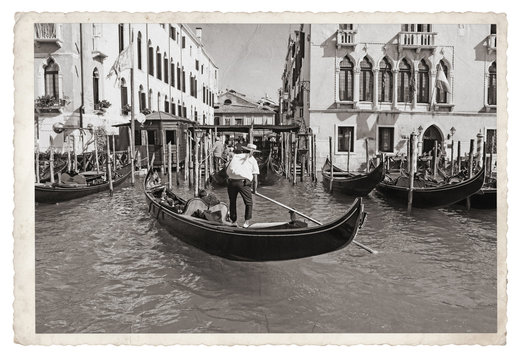 Fototapeta Old Vintage Monochrome photo in Venice Italy