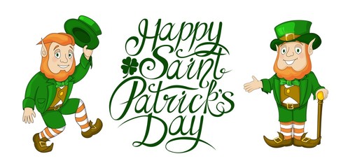 Happy St Patricks Day celebration card elements with Hand written lettering