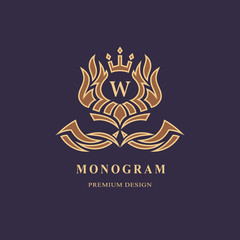 Monogram design elements, graceful template. Calligraphic elegant line art logo design. Capital Letter emblem sign W for Royalty, business card, Boutique, Hotel, Heraldic, Jewelry. Vector illustration