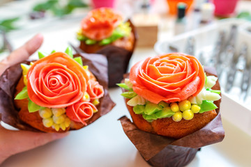 cupcake with rose, from Korean buttercream, dessert