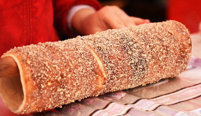 Kurtos Kalacs,prepared on the grill, Transylvania, Romania,Bistrita