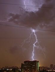 lightning on the background of the night city