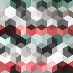 Hexagon grid seamless vector background. Minimal polygons with bauhaus corners geometric graphic design. Trendy colors hexagon cells pattern for banner or cover. Hexagonal shapes modern backdrop.