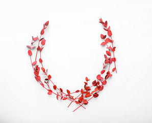 Coral branches with leaves on white background