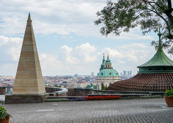 Pyramid and pavilion of the castle in Prague in summer