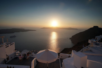 Panoramic view of the Caldera with a church in Santorini