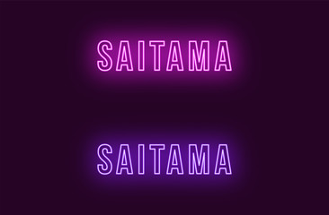 Obraz premium Neon name of Saitama city in Japan. Vector text