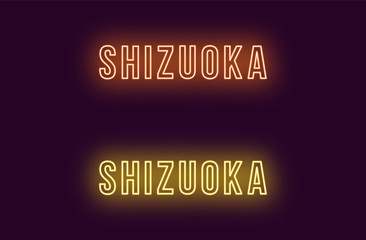 Neon name of Shizuoka city in Japan. Vector text