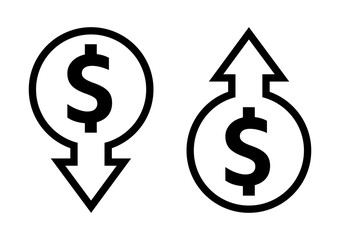 Dollar increase and dollar decrease symbol set. Vector