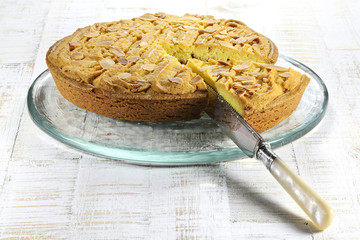 filled cake from the Dutch island of Texel called Razende Bol on wooden background