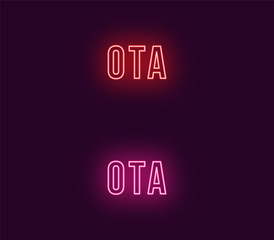 Neon name of Ota city in Japan. Vector text