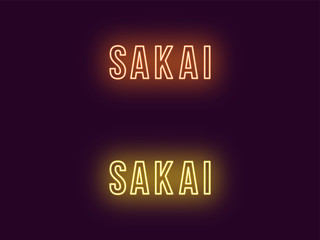 Neon name of Sakai city in Japan. Vector text