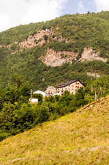 Mountains of the Pyrenees in the Benasque valley in Spain on a sunny day.