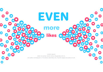 flat image on a white background, round icons with likes and hearts, social networks and the Internet