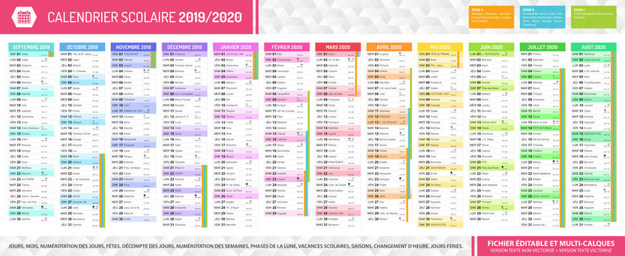 Calendrier scolaire 2019 - 2020