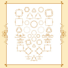 Vintage syle calligraphic set of borders, underscores, scrolling elements, ornate headpiece, page decor, dividers, book design and christmas style decorative frames with ornaments. Square, circle