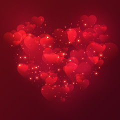 Heart Valentine's day background with shiny hearts and stars.