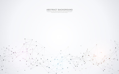 Geometric abstract background with connected dots and lines. Molecular structure and communication concept. Digital technology background and network connection.